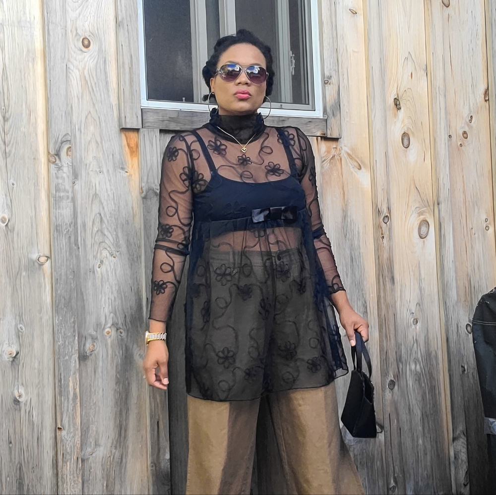 Elegant Black Sheer Floral Top